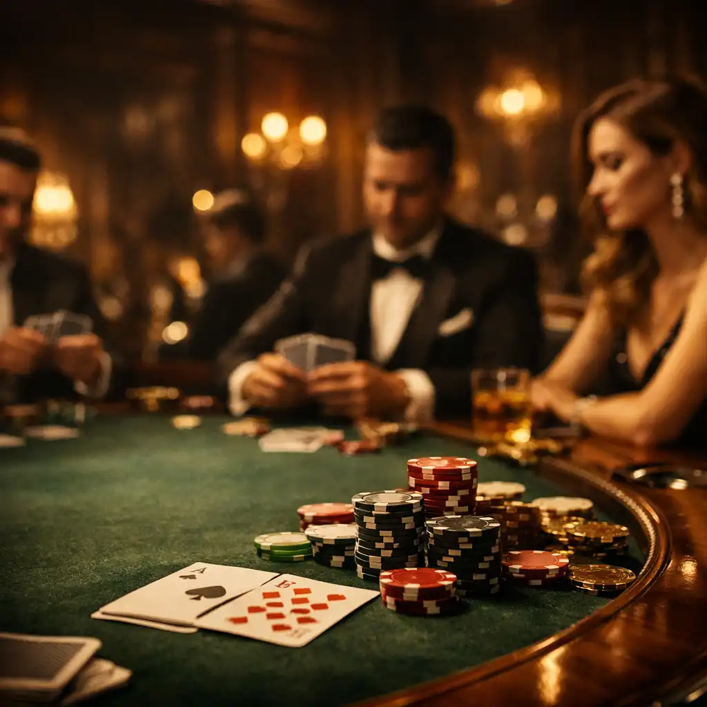 Luksusowy stół pokerowy i eleganccy goście